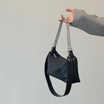 2023 Новая модная женская сумка через плечо с цепочкой, ручные сумки для женщин, полностью черная сумка на двойных ремнях, Большая вместимость