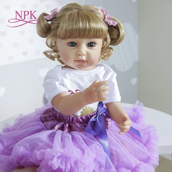 NPK 55 см кукла bebe возрожденный малыш кукла-девочка в фиолетовом платье, мягкая силиконовая игрушка для ванны во все тело, подарок на день рождения для детей