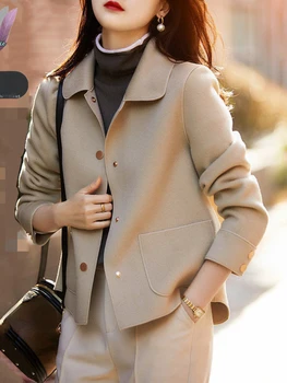 Весенняя новинка 2023, модное Элегантное Женское пальто, Корейская версия, простые однотонные Шерстяные пальто, Темпераментная Свободная Женская короткая куртка