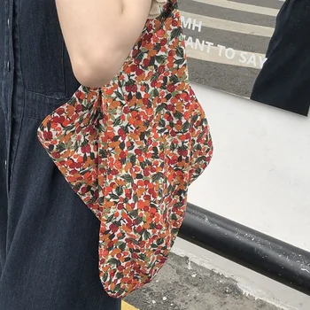 Женские холщовые сумки через плечо Hylhexyr, женская маленькая сумочка с цветочным рисунком, повседневная сумка-тоут, тонкая хозяйственная сумка для девочек