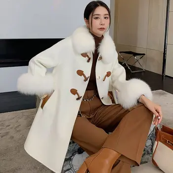 Знаменитое новое классическое двустороннее кашемировое пальто 2022 года, шерстяное пальто, женские пальто из верблюжьего бежевого меха.