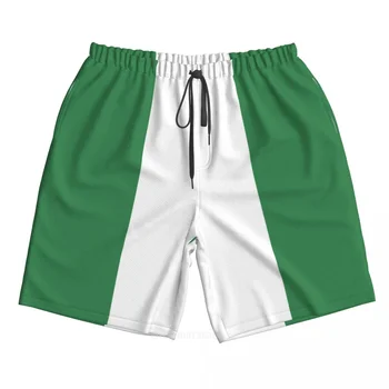 Лето 2023, полиэстер, Флаг страны Нигерия, мужские шорты с 3D-принтом, Пляжные летние брюки для бега с карманами.