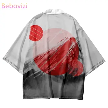 Мода Красное Солнце Азиатская Одежда 2023 Японский Принт Кимоно Рубашки Мужские Свободные Самурайские Кардиганы Топы Плюс Размер 6XL 5XL 4XL