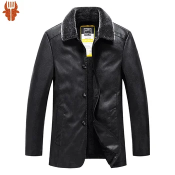 Мужская зимняя кожаная куртка, мужская 2023, новая модная флисовая теплая куртка, черные пальто, кожаная однотонная длинная куртка для мужчин