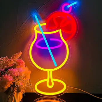 Неоновая вывеска c коктейльным стаканчиком с питанием от USB для оформления паба-ресторана, светодиодная неоновая подсветка с регулируемой яркостью для вечеринки, настенное искусство в пещере для мужчин