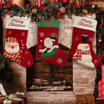 Нетканые Рождественские носки, Рождественский подарок, Вышивка с мультяшным рисунком, Рождественское украшение Санта-Клауса, Подвеска, Рождественские принадлежности