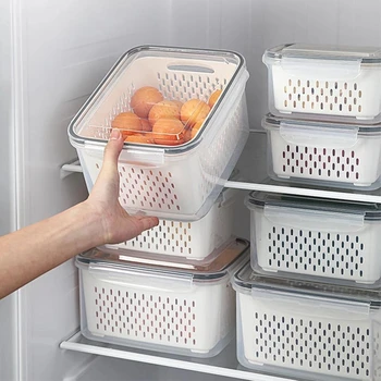 Органайзер для холодильника, Контейнеры для хранения в холодильнике, Коробки для овощей и фруктов со сливной корзиной, Морозильная камера для продуктов, Кладовая, Кухонные принадлежности