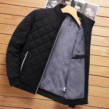 Осенне-зимняя мужская куртка-бомбер с ромбовидным рисунком, повседневная куртка на флисовой подкладке, мужская модная одежда 2022 года, Новое приталенное пальто