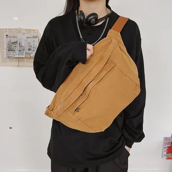 Повседневная однотонная поясная сумка большой емкости, мужские нагрудные сумки через плечо, холщовая поясная сумка в стиле хип-хоп, сумка для телефона, кошелек