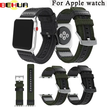 Роскошный холщовый ремешок для Apple Watch Series 3 Series 2 38 мм 42 мм, высококачественный черный армейский зеленый спортивный ремешок для часов