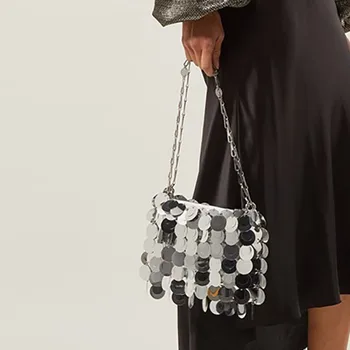 Серебряные сумки с пайетками для женщин 2023, модная женская сумка на плечо, свадебная вечеринка, женская блестящая сумка-тоут, кошельки