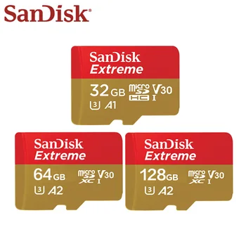 100% Оригинальная Карта памяти SanDisk Extreme 32GB A1 64GB 128GB A2 SDXC U3 4K Высокоскоростная карта памяти UHS-I Micro SD Microsd