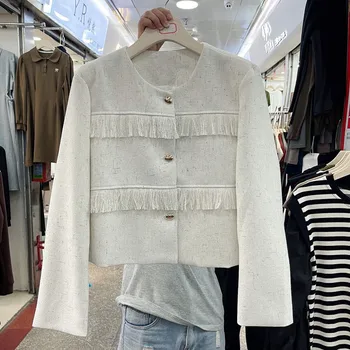 2022 Осень, новая Корейская высококачественная элегантность, Женские модные Короткие Белые куртки на пуговицах, Элегантные пальто