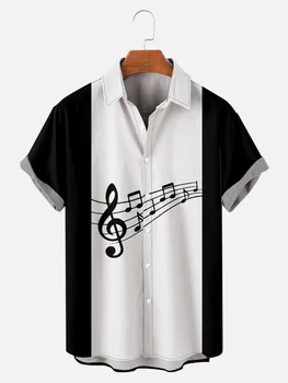 2023 Новая креативная музыкальная нота 3D Тренд, Свободный топ с коротким рукавом, черно-белая элегантная рубашка для мужчин