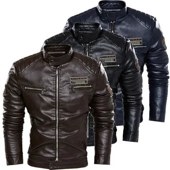 2023 зимнее новое мужское пальто из искусственной кожи, мотоциклетная одежда, крутой парень, плюс бархатная кожа, красивая повседневная кожаная куртка tide
