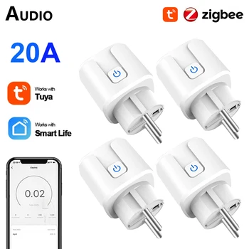 20A Zigbee Smart Plug EU Smart Socket Беспроводная розетка с функцией контроля мощности и времени Голосовое управление через Alexa Google Home