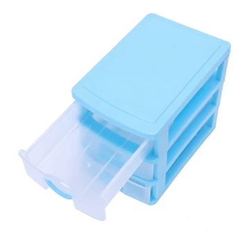 3X мини-полупрозрачных пластиковых ящика для хранения (синий, 3 слоя)