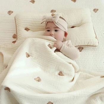 6 Слоев Хлопчатобумажного детского одеяла Корейский Медведь Детские одеяла для сна Детские Аксессуары Постельное белье для новорожденных Мягкое Детское покрывало Манта