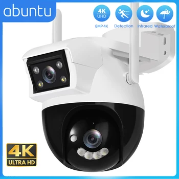 8-Мегапиксельная камера видеонаблюдения с двойным экраном 4K, 4-мегапиксельная IP66, водонепроницаемая PTZ-камера Wi-Fi, обнаружение человека искусственным интеллектом, защита безопасности умного дома.