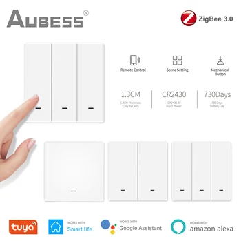 AUBESS Tuya ZigBee 3.0 Smart Scene Switch Умный Дом Кнопочный контроллер 1/2 / 3Gang Работает с приложением ZigBee Gateway Smart Life