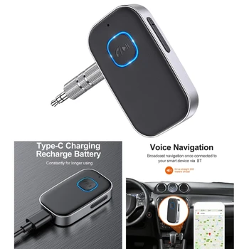 Bluetooth-совместимый AUX-приемник, автомобильный адаптер со встроенным микрофоном HiFi, адаптер 5.0, 16-часовой ресурс J60F