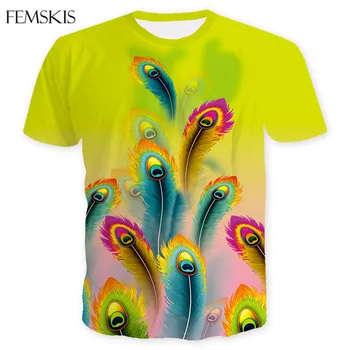FEMSKIS Модная Футболка с павлиньим пером, красочным 3D Графическим принтом, Крутая Мужская Женская футболка Оверсайз В стиле Хип-Хоп С короткими рукавами