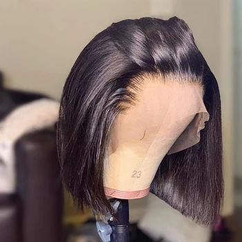 HD Прозрачный парик из человеческих волос с прямым бобом на кружеве, предварительно выщипанные Бразильские парики с закрытием Remy для чернокожих женщин, Т-образный парик