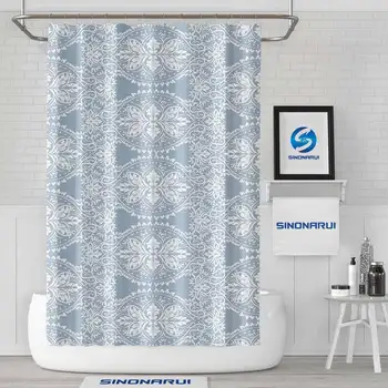 Sinonarui White Pattern Design Водонепроницаемые занавески для душа из экологически чистой полиэфирной ткани для украшения ванной комнаты