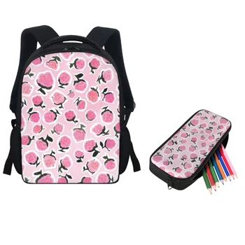 Twoheartsgirl, Модные школьные сумки с принтом Розы, 2 шт., Детский рюкзак для девочек, Пенал, Детские сумки для книг на молнии