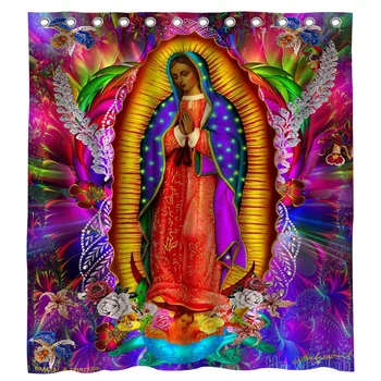 Virgen De Guadalupe En Colores Занавеска Для Душа Из Водонепроницаемой Ткани Для Ванной Комнаты С Пластиковыми Крючками