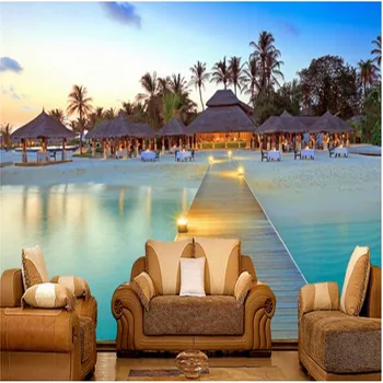 wellyu Высококачественные шелковые тканевые обои пляжный пейзаж с видом на море Мальдивы большая фреска papel de parede3d