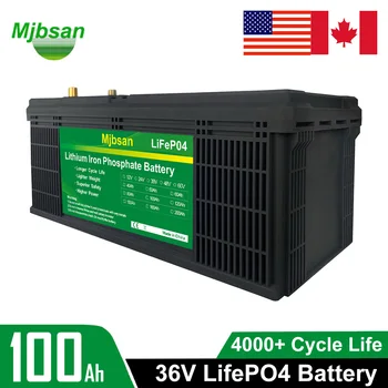 Аккумулятор LiFePO4 36 В 100 Ач, 4000 + глубоких циклов с литий-железом BMS для кемперов на колесах, резерв солнечной морской энергии, источник питания