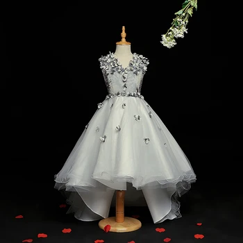 Весенне-летняя юбка для девочки в цветочек, Детское свадебное платье, платье принцессы, модель с шлейфом, Подиум, Маленький Вечерний костюм для пианино