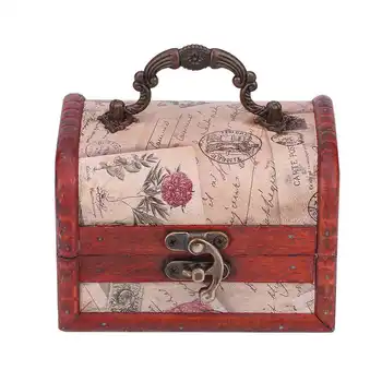 Винтажная деревянная шкатулка в стиле ретро с замком, ящик для хранения, Сундук с сокровищами, коробка для хранения ювелирных изделий 