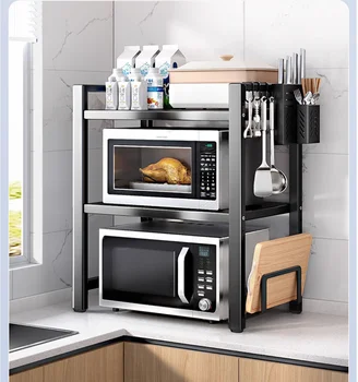 Выдвижной кухонный стеллаж для хранения микроволновой печи, бытовая настольная двухслойная электрическая рисоварка, кронштейн для хранения духовки