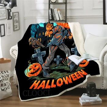 Двухслойное одеяло CLOOCL, утолщенное одеяло для сна, Тыквенный фонарь с перекрестным рисунком Зомби, 3D принт, одеяла на Хэллоуин