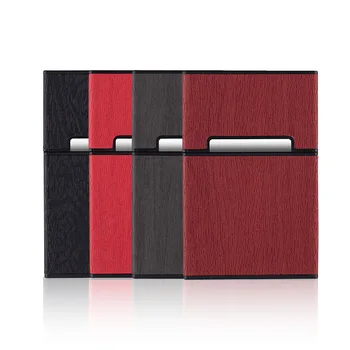 Деревянная кожаная откидная коробка для сигарет для мужчин и женщин, аксессуары для курения, Дизайн кнопок, 4 цвета