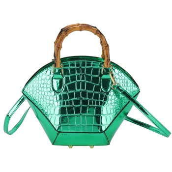 Дизайнерские сумки через плечо с крокодиловым узором, бамбуковая ручка, роскошные сумки из лакированной кожи для женщин 2023, женские сумки для рук