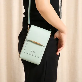Женская сумочка для мобильного телефона с сенсорным экраном, кошелек для смартфона, сумка на плечевой ремень из искусственной кожи, женская сумка, модный мобильный кошелек
