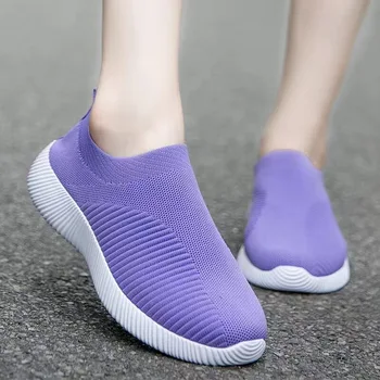 Женские туфли на плоской подошве, модные сетчатые кроссовки на платформе, Носки Zapatillas Mujer, Дышащая спортивная обувь Socofy