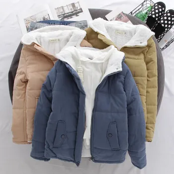 Женское зимнее пуховое пальто из шерсти ягненка, зимняя короткая маленькая стеганая куртка Плюс бархатные толстые пальто, теплые парки, женская верхняя одежда