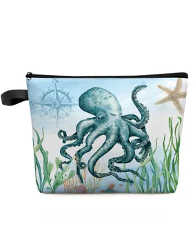 Животное в океанской тематике, Осьминог, морская звезда, изготовленная на заказ дорожная косметичка, Переносная сумка для хранения косметики, Женский водонепроницаемый пенал