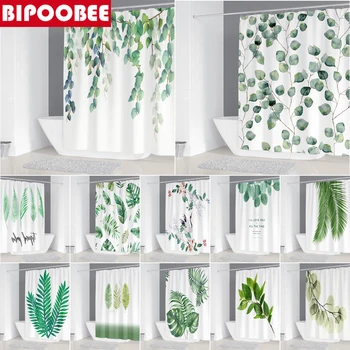 Занавеска для душа с 3D принтом зеленых листьев, Водонепроницаемая ткань, Занавески для ванной комнаты, Прочные Полиэфирные растения, Ширма для ванны, Домашний декор