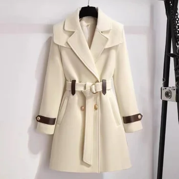 Зима 2023, новый дизайн, модное темпераментное шерстяное пальто Sense с утолщенным хлопком для тепла и тонкой талии, средней длины