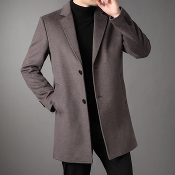 Зимние мужские пальто из шерсти Minglu, высококачественные длинные однотонные однобортные мужские тренчи, Роскошные повседневные мужские куртки 4XL