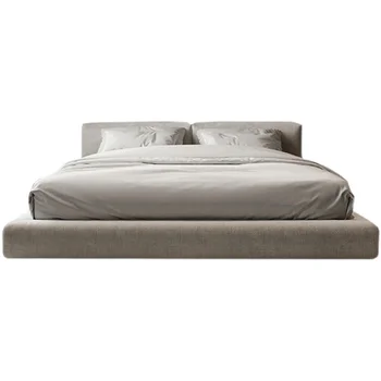 Итальянская минималистская кровать из хлопчатобумажного полотна Современная простая двуспальная кровать Кровать из скандинавской ткани главная спальня мягкая кровать тихая кровать светлая роскошная кровать