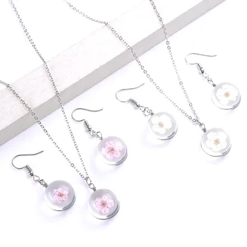 Классическое ожерелье с подвеской из сухих цветов Rond, модные прозрачные серьги с цветами Для женщин, Очаровательные ювелирные изделия, подарки Оптом