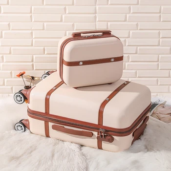Комплект для багажа на колесиках, Женский Модный дорожный чемодан с кодовым замком, Универсальная косметичка в стиле ретро, 2 шт., набор для багажа на тележке