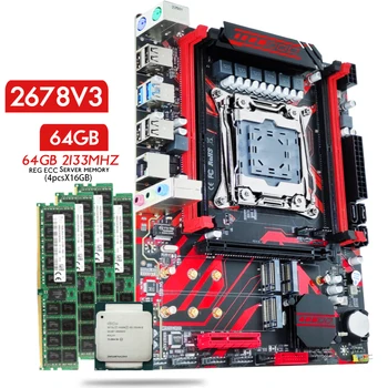Комплект материнской платы Atermiter X99 с процессором Xeon E5 2678 V3 CPU LGA 2011-3 DDR4 64 ГБ (4 X 16 ГБ) оперативной памяти REG ECC 2133 МГц