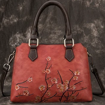 Красно-коричневая женская сумочка из натуральной кожи, модная женская сумочка из кожи верхнего слоя, женские сумки-тоут с плечевым ремнем